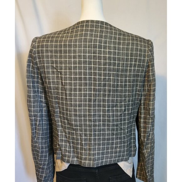 Lucia Vintage Women’s SZ 14 Black & White Plaid Button Down Blazer Shoulder Pads - Picture 6 of 8